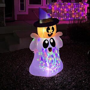 5 FT Ghost with Pumpkin Halloween Blow Up Inflatable Decorations with LED Light